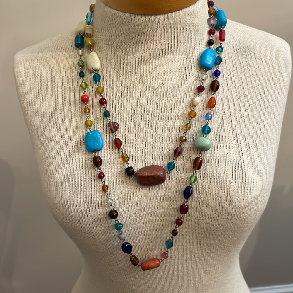 Multi Colored Glass and Dyed Stone Beaded Necklace and Earring Set - Picture 8 of 15